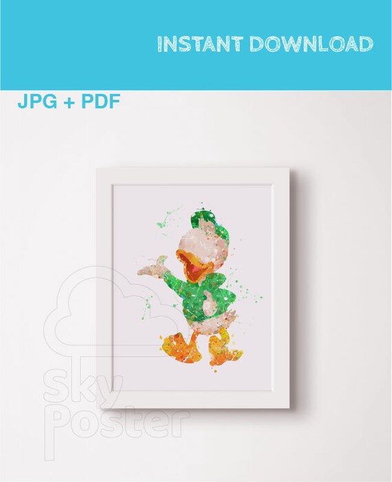 louie DuckTales poster louie print louie watercolor print Ducktales nursery wall decor Disney ducktales Duck tales characters louie disney Il_570xn