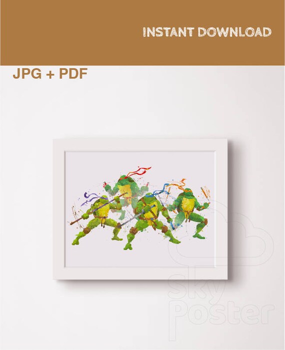 Ninja Turtles Watercolor print TMNT art poster Ninja turtles Nursery decor Ninja party Teenage mutant Bedroom decor Printable art Il_570xn