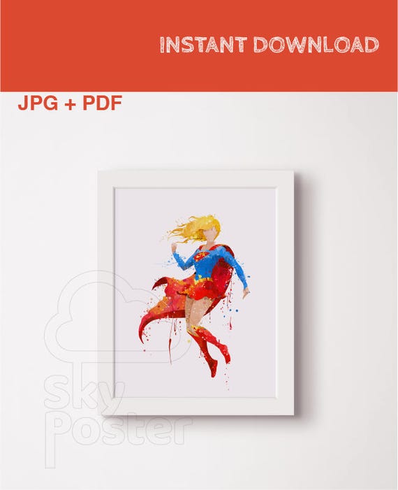 Supergirl art Super girl birthday poster DC superhero girls Supergirl gift Supergirl birthday Printable art Watercolour print Wall art Il_570xn