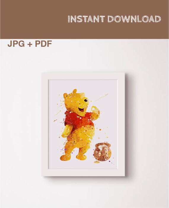 Winnie the pooh watercolor print Disney poster Winnie pooh printable wall art Winnie pooh gift Winnie theme Pooh nursery art Pooh baby gift Il_570xn