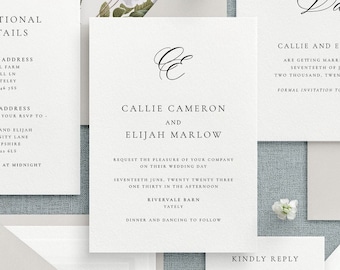 Classic wedding invitation - Luxury wedding invitations with letterpress option - Monogram wedding invitations