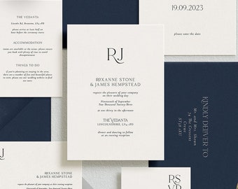 Modern wedding invitation - Luxury wedding invitations - Monogram wedding invitations with letterpress options