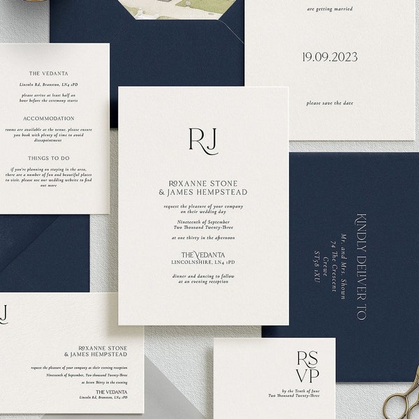 Modern wedding invitation - Luxury wedding invitations - Monogram wedding invitations with letterpress options