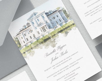 Watercolor venue wedding invitation - Illustration wedding venue - Editable wedding invitation template - Instant download