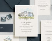 Watercolor venue wedding invitation - Illustration wedding venue - Editable wedding invitation template - Instant download