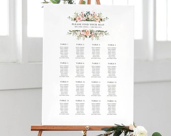 Printable blush seating chart template - Floral wedding table plan - Blush wedding - Instant download