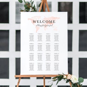 Blush Karte Sitzplan Vorlage - Destination Hochzeit Sitzplan - Travel table plan - Templett Sitzplan