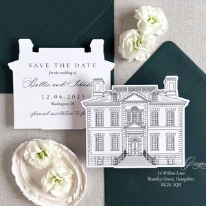 Venue illustration Save the Date - Wedding venue Save the Dates - Custom shape wedding stationery - Printed Save the Date