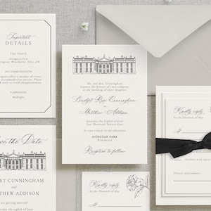 Line drawing venue wedding invitation - Venue illustration wedding venue - Editable wedding invitation template - Instant download