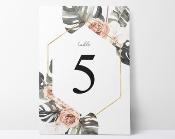 Printable table numbers - Tropical table number template -  Boho wedding - Instant download