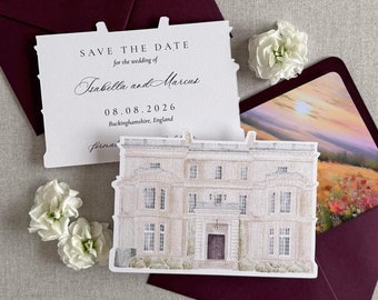 Venue illustration Save the Date - Wedding venue Save the Dates - Custom shape wedding stationery - Printed Save the Date
