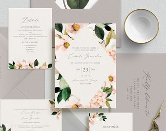 Floral wedding Invitations - Blush boho wedding invites - Spring wedding - Printed invitations