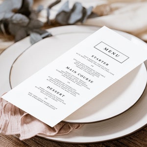 Modello di menu di nozze stampabile Menu di nozze elegante modificabile Menu di nozze classico Download istantaneo immagine 1
