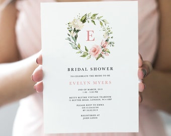 Bridal shower invitation template - Blush floral invitation printable - Editable invitation - Instant download