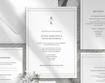 Moderne Hochzeitseinladungsvorlage - Bearbeitbare Hochzeitseinladungsreihe - Klassische Hochzeitseinladungen - Elegante Hochzeit