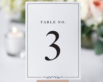 Numeri da tavolo PDF stampabili, Numeri da tavolo per matrimoni classici, Matrimonio in bianco e nero, Numeri da tavolo tradizionali, Download istantaneo