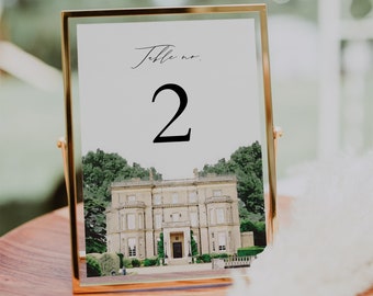 Watercolor venue table number template - Printable table numbers - Venue illustration - Instant download