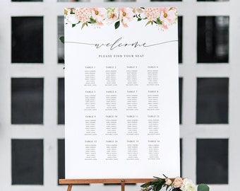 Printable boho seating chart template - Floral wedding table plan - Blush wedding - Instant download