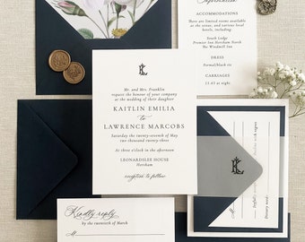 Classic wedding invitation - Luxury wedding invitations with letterpress option - Monogram wedding invitations