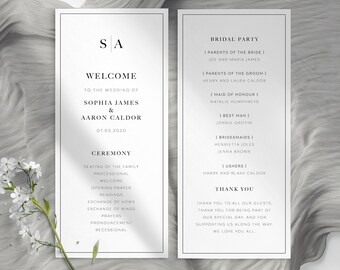 Plantilla de programa de boda editable - Programa de ceremonia de boda moderna - Orden de servicio - Descarga instantánea