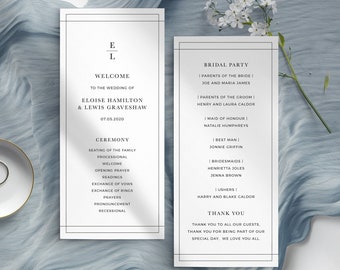 Editable wedding program template - Modern wedding ceremony program - Order of service - Instant download