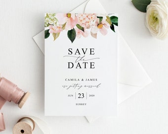 Printable save the date template - Floral save the date - Blush Save the date - Boho wedding - Instant download