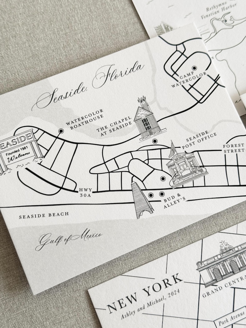 Printed Custom Illustration Wedding Map - Hand Drawn Map for Wedding ...