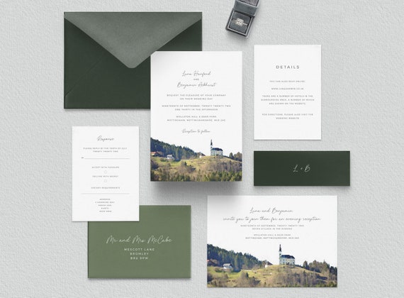 Watercolor venue wedding invitation - Illustration wedding venue - Editable wedding invitation template - Instant download