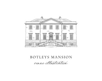 Botleys Mansion wedding venue illustration - wedding venue sketch