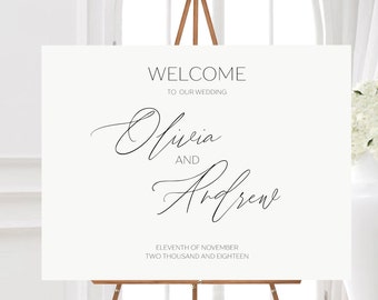 Printable calligraphy welcome sign template - Editable modern wedding welcome sign - Landscape wedding sign - Instant download