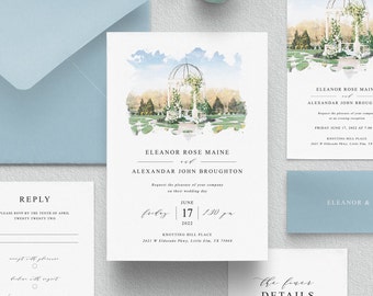 Watercolor venue wedding invitation - Illustration wedding venue - Editable wedding invitation template - Instant download