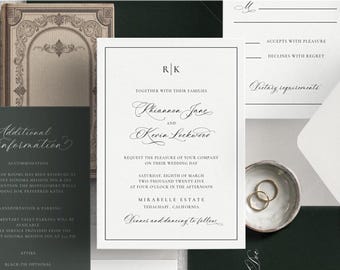 Classic wedding invitation template - Elegant wedding invites with border - Editable wedding invitation template - Instant download
