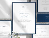 Printable modern invitation template - Navy wedding invitation suite - Minimalist wedding - Instant download