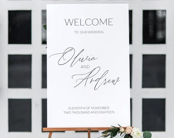 Modello di cartello di benvenuto calligrafico stampabile - Segno di benvenuto per matrimonio moderno modificabile - Segno di matrimonio minimalista - Download istantaneo