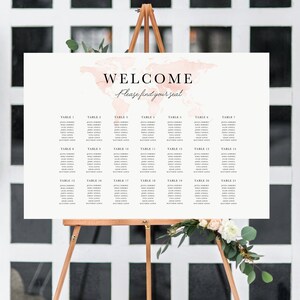 Blush Karte Sitzplan Vorlage - Destination Hochzeit Sitzplan - Travel table plan - Templett Sitzplan