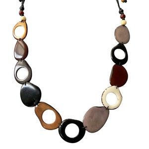 Brown, White, Tan, Black, Gray Tagua Nut Necklace / Neutral Tagua Necklace / Organic Jewelry