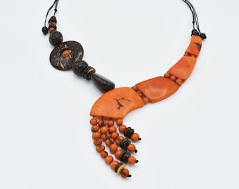 Tagua Nut Necklace / Tagua Nut Jewelry / Orange Tagua Necklace / Asymmetrical Necklace / Organic Jewelry