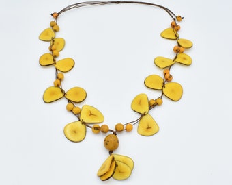 Tagua Nut Necklace / Tagua Nut Jewelry / Yellow Tagua Necklace / Organic Jewelry