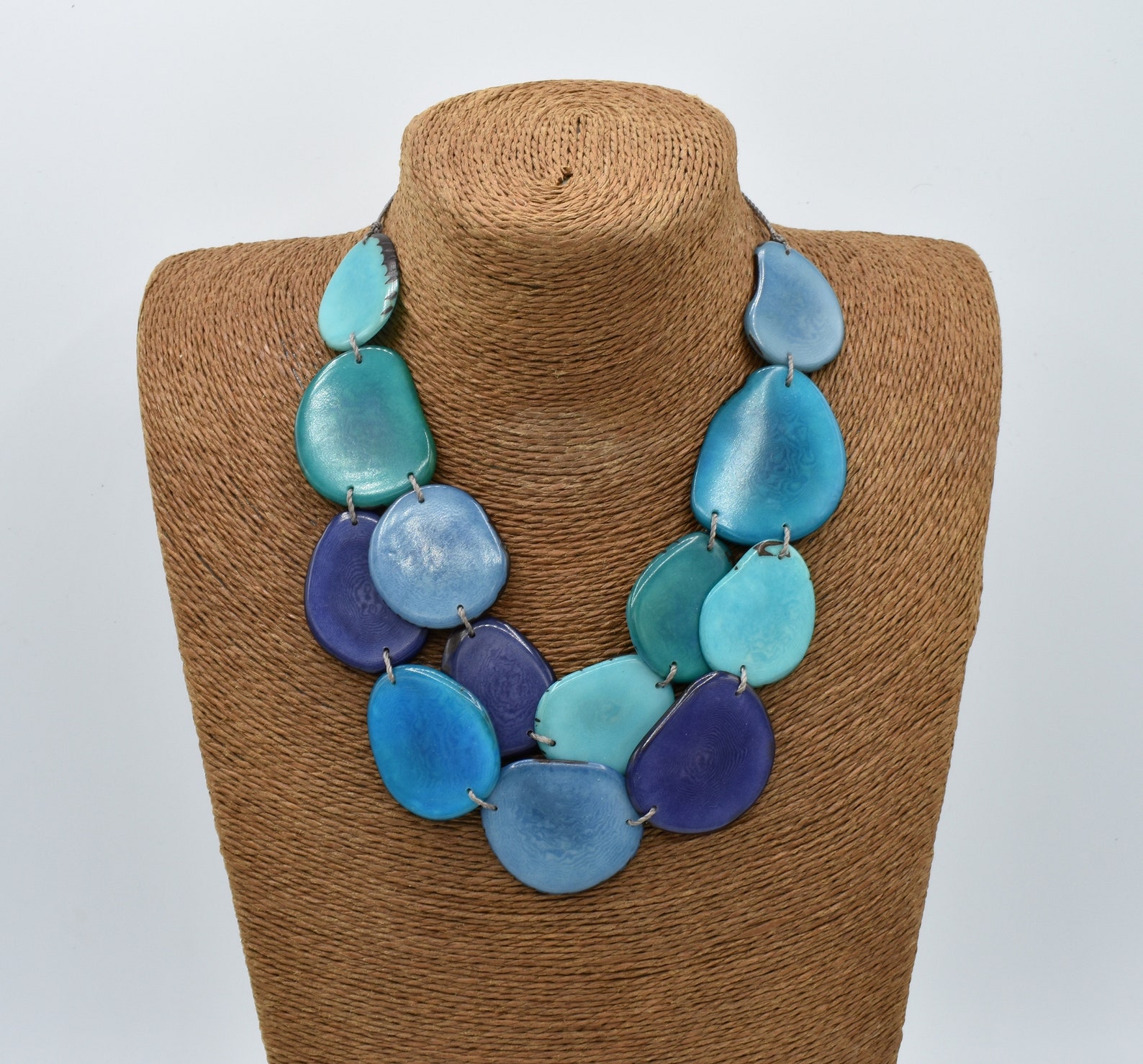 Handmade Blue Tagua Necklace and earrings set