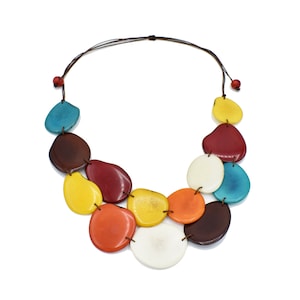 Tagua Nut Necklace / Tagua Statement Necklace / Tagua Necklace in Red, Brown, Orange, Turquoise, Yellow and White / Organic Jewelry