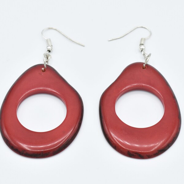 Red Tagua Nut Earrings / Eco-Jewelry / Tagua Dangle Earrings / Tagua Nut Jewelry