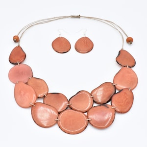 Tagua Nut Necklace Set / Tagua Nut Jewelry / Salmon Pink Tagua Nut Necklace / Organic Jewelry