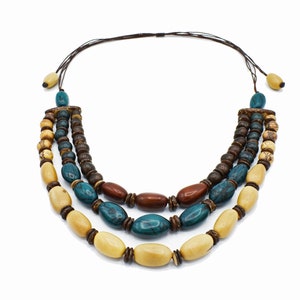 Seed Necklace / Acai, Visola and Coconut Necklace in Brown, Cream and Teal / Natural Necklace