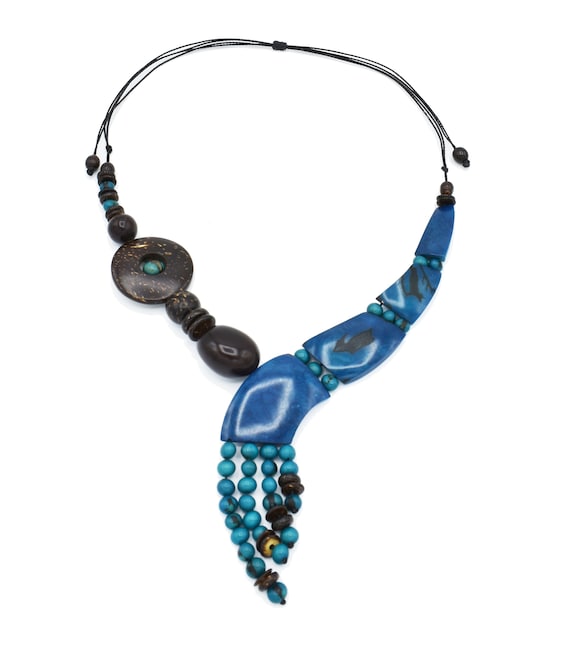 Tagua Nut Necklace in Purple and Turquoise