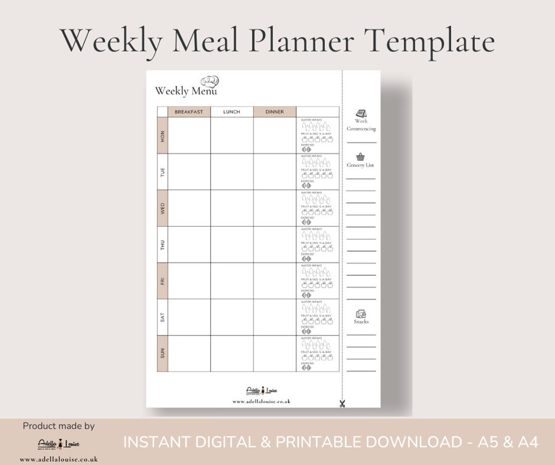Weekly Meal Planner, 7 Day Menu Planner, Meal Prep Planner, Food ...