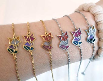 Pulsera de zorro - Colores del orgullo queer - no binario, lesbiana, bisexual, acero inoxidable dorado o plateado, LGBTQ+, elegante, geométrica