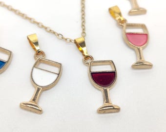 Colgantes de copa de vino con o sin cadena en 7 colores diferentes, charms de esmalte, pendientes