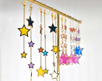 Collar y pendientes de estrellas, arcoíris/lesbianas/de género fluido/bisexuales, orgullo queer, LGBTQ+, estrellas doradas y plateadas, diverso