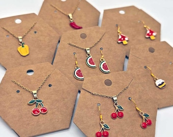 Lindos collares y pendientes, dijes de esmalte de frutas y verduras, joyería infantil, regalo