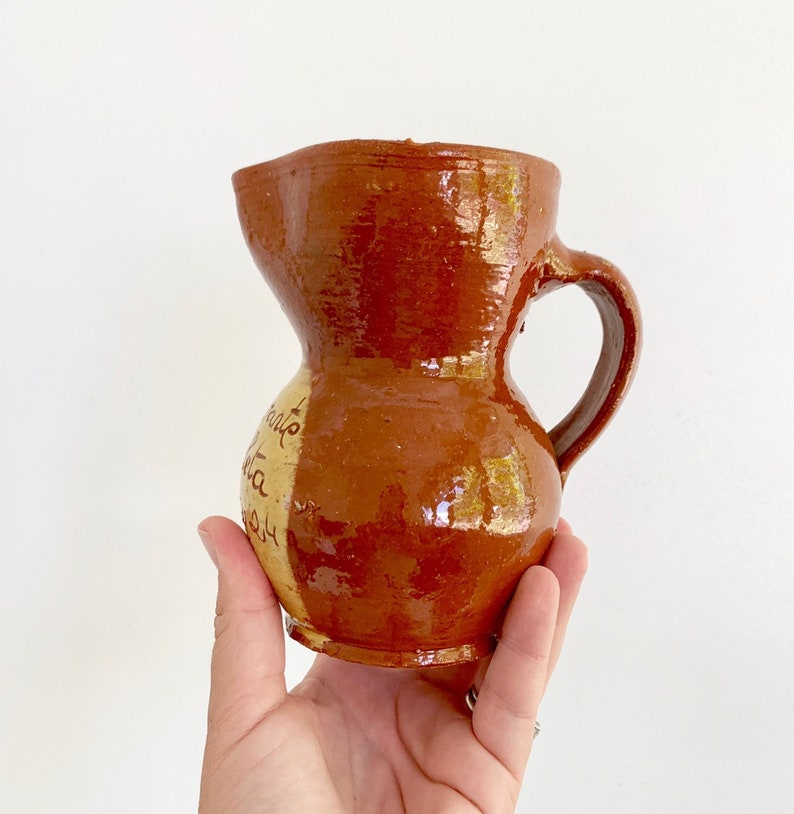 Vintage Earthenware red ware Pitcher; Restaurante La Chueta Echegaray 24 Madrid Redware Teracotta Pitcher